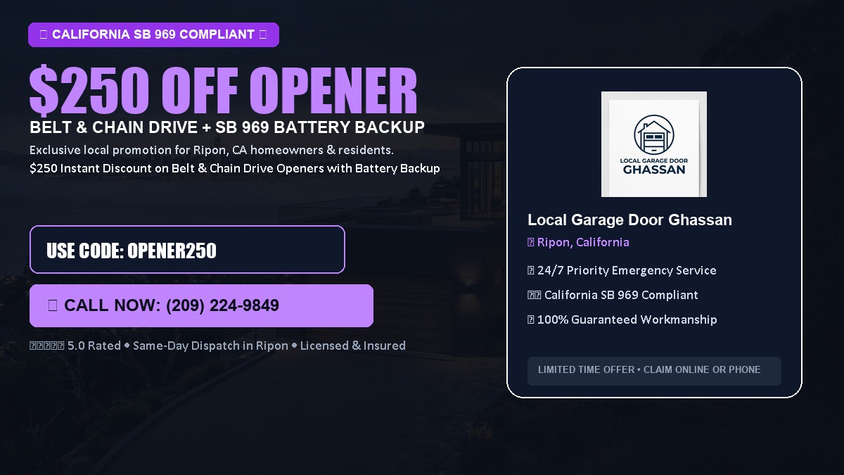 $250 OFF Smart Garage Door Opener Installation (Belt & Chain Drive with California SB 969 Battery Backup) in Ripon, CA