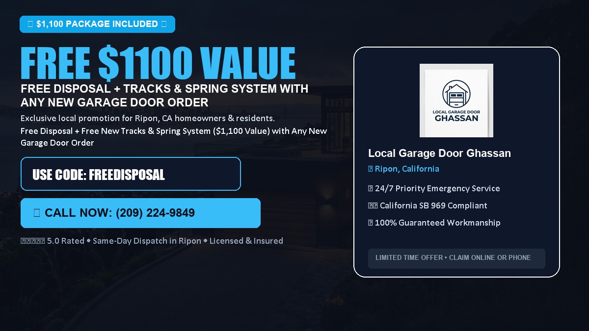 Free Disposal + Free New Tracks & Spring System with Any New Garage Door Order ($1100 Value) in Ripon, CA